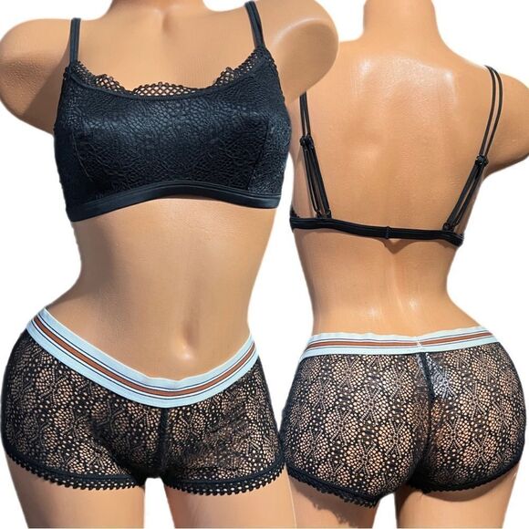 Victorias Secret set Unlined Scoop Neck lace bralette & Sheer Lace Short panty L - Picture 3 of 3